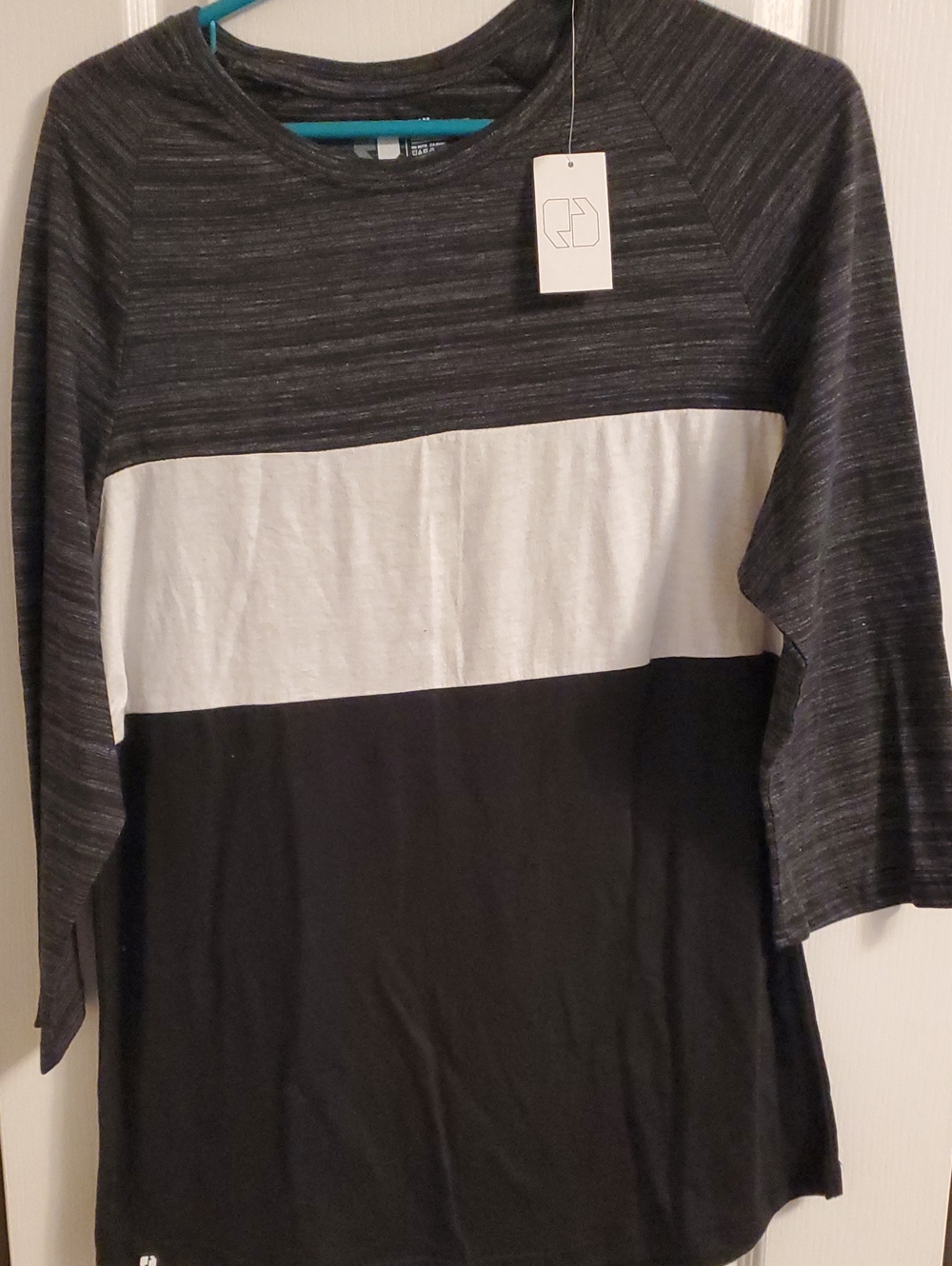 Men's Colorblock Long Sleeve Tee - Black, White & Charcoal